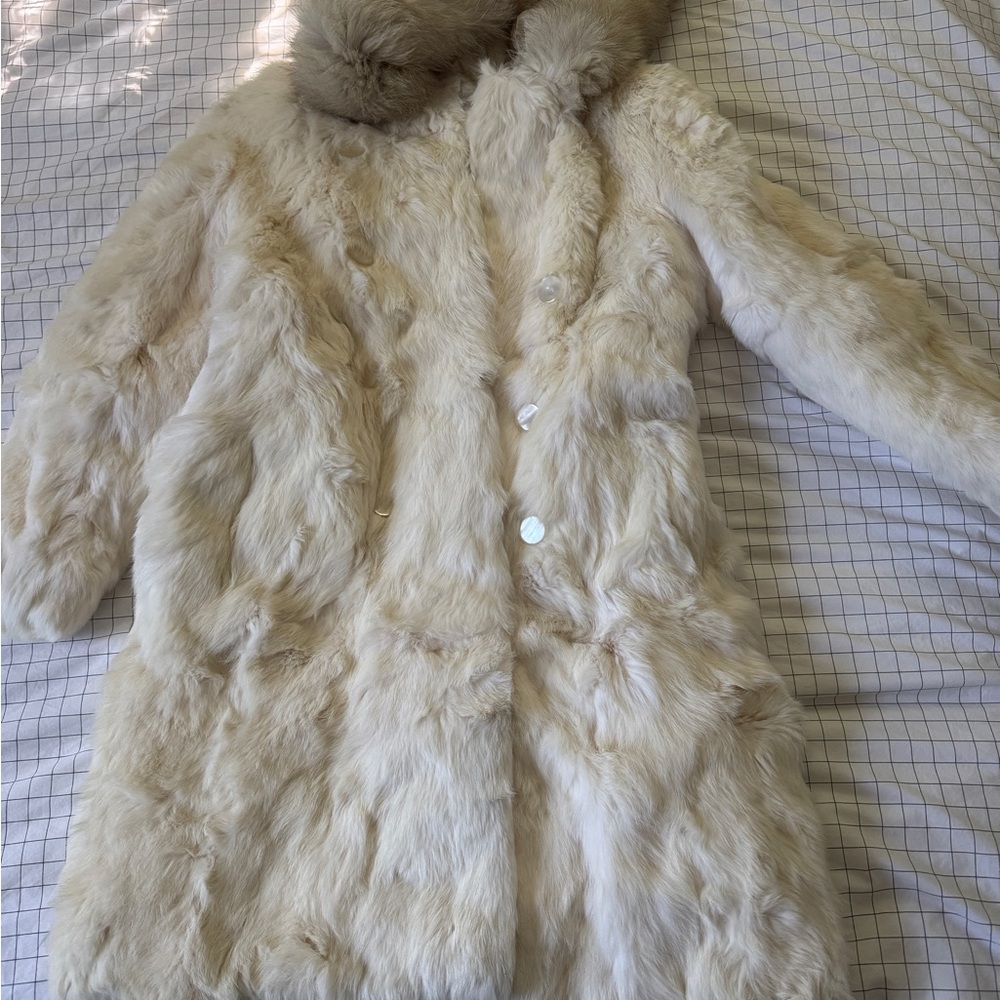 Vintage Real Rabbit Fur Coat with hoodie. ✨